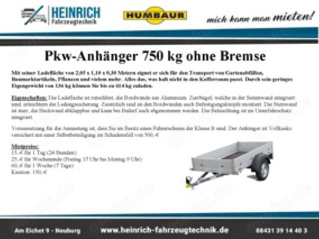 Mich kann man mieten! Humbaur Startrailer H752010 - 205x110x30cm - Führerscheinklasse B - 1